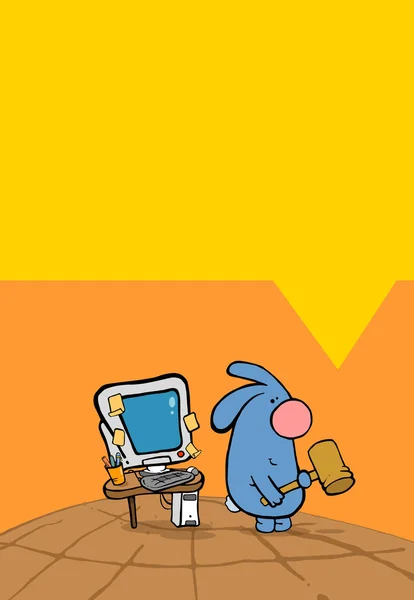 Cute Cartoon Rabbit Laptop Vector Illustration Can Used Greeting Card — 스톡 사진