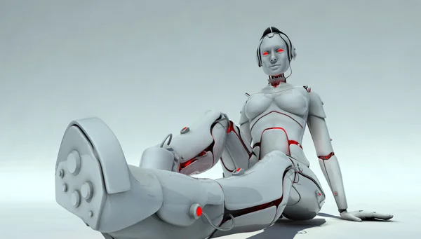 Rendering Cyborg Robot White — 스톡 사진