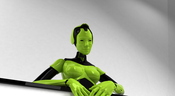 futuristic woman with robot 