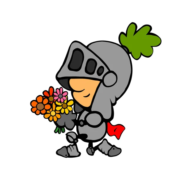 Cartoon Illustration Little Knight Bouquet Roses — Zdjęcie stockowe