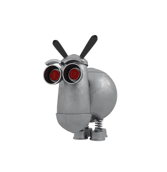 Funny Robot Metal Head White Background Rendering — 图库照片