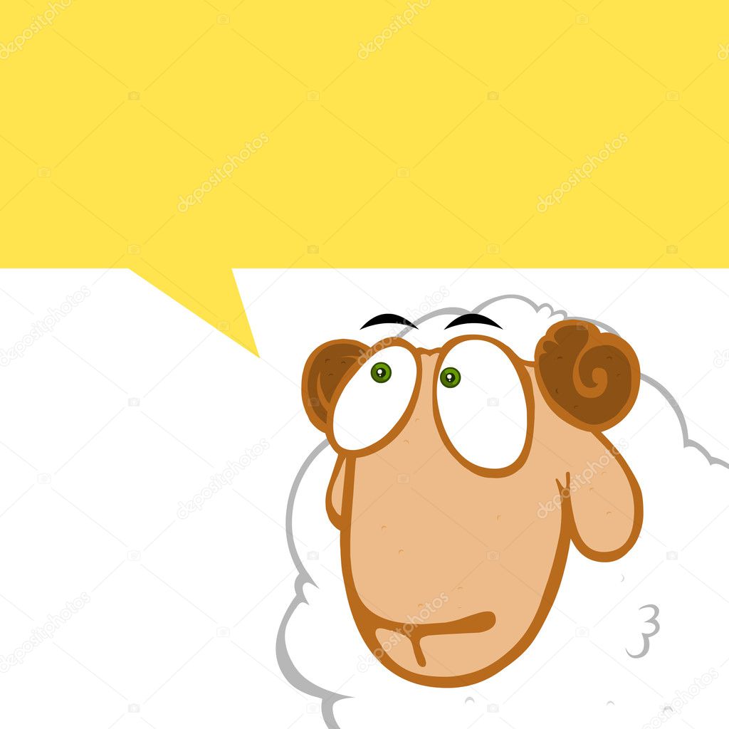 funny sheep with speech bubble, vector, illustration 