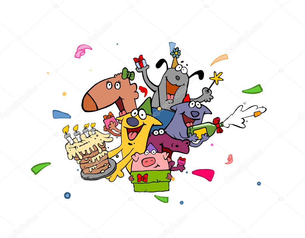vector illustration of birthday cake with candles and balloons 