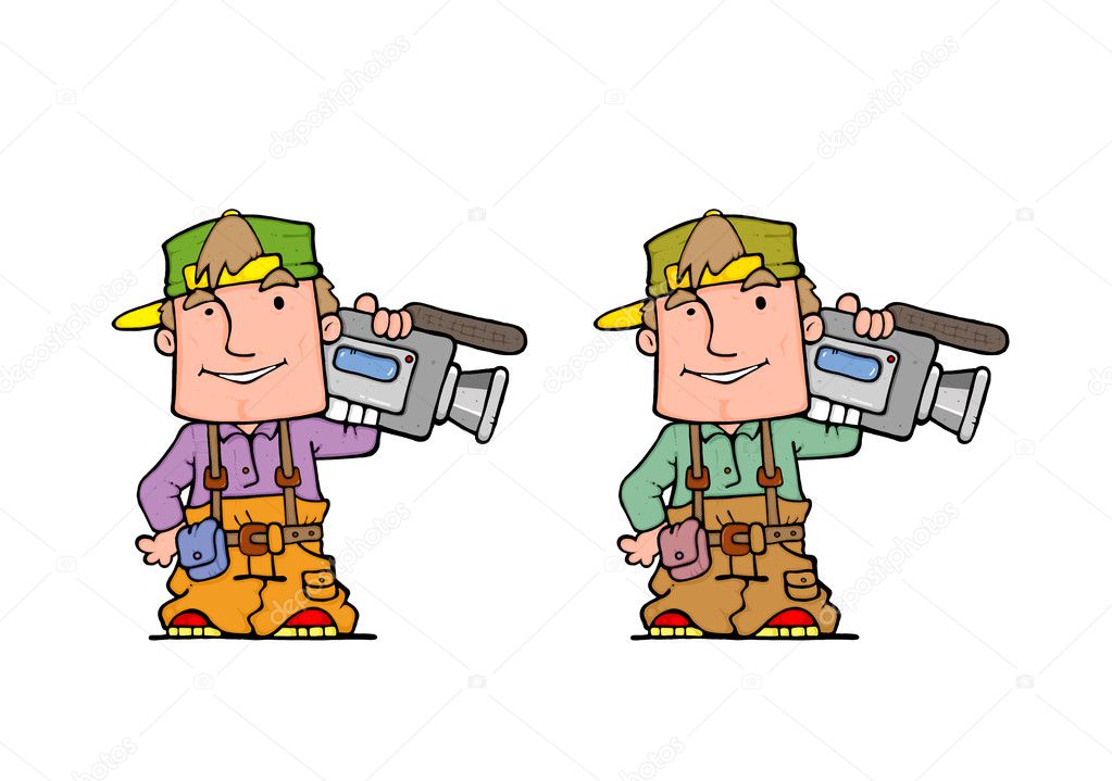 cartoon character of photographer with action camera 