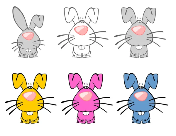 Seis conejos multicolores de Pascua —  Fotos de Stock