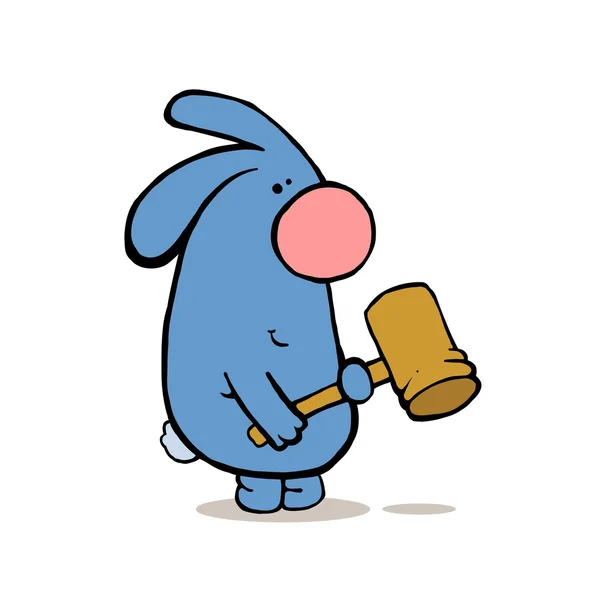 Mad smiling rabbit holds hammer — Stock Photo, Image