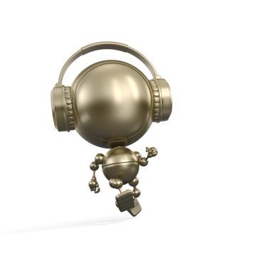 Gold robot runs with music clipart