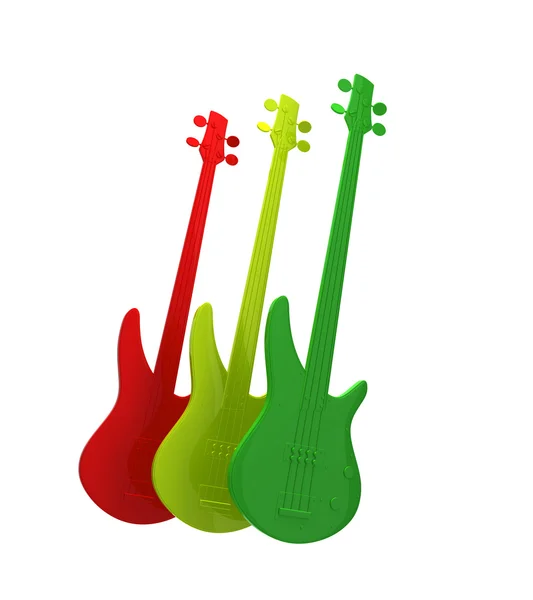 Three guitars in bright colors — Stock Photo, Image