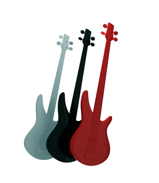 Trzy gitary w jasnych kolorach — Zdjęcie stockowe