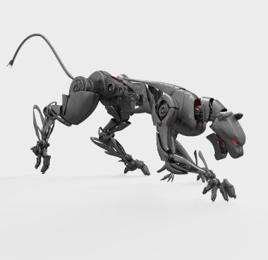 Agressive metal cyborg panther clipart