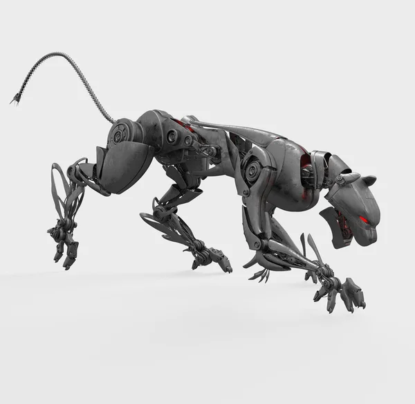 侵略性的金属机器人豹 — 图库照片