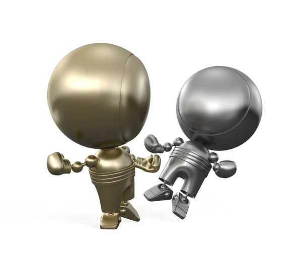 Confrontatie tussen de gouden en zilveren robots in boksen — Stockfoto