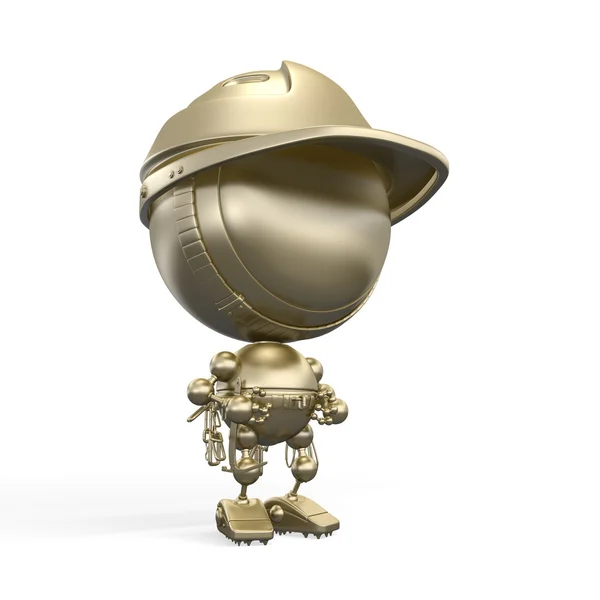 Figurine dorée du robot - grimpeur dans le casque & avec fusibles Photos De Stock Libres De Droits
