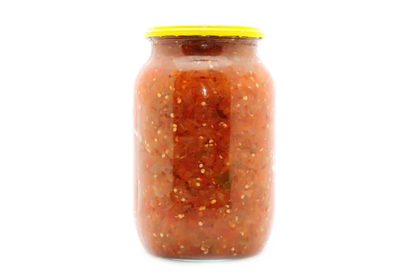 Jar of homemade salsa — Stock Photo, Image