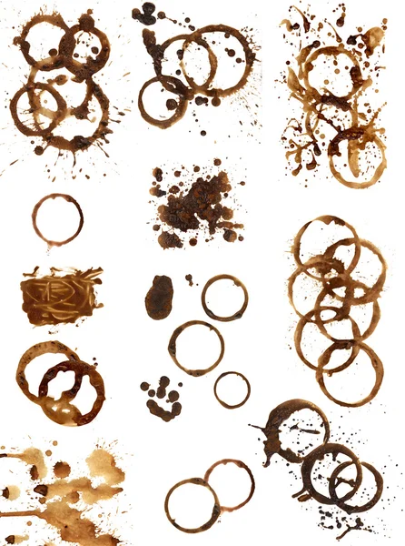 Taches et éclaboussures de café, isolées sur — Photo