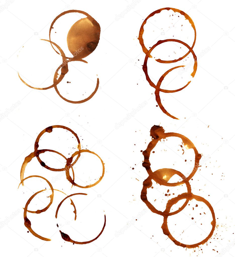 Coffee stains and splashes, isolated on