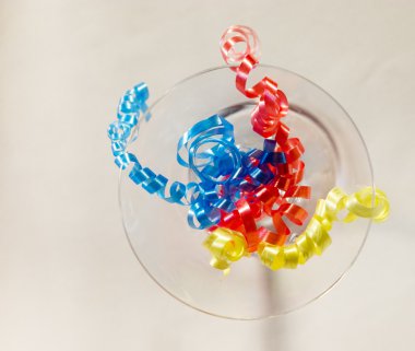 colorful plastic glass with bubbles on the table 