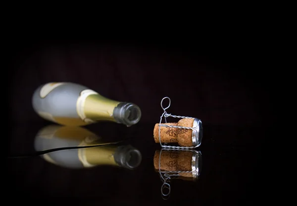 Bottle Champagne Glass Champagne Black Background — Stockfoto