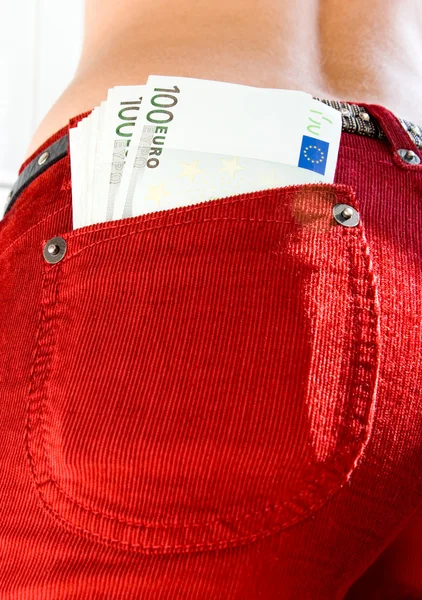 Notas Euro Bolso Jeans — Fotografia de Stock