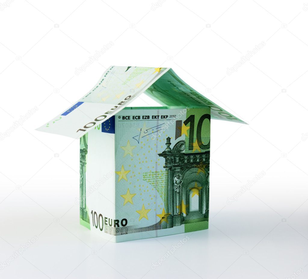 house with a euro sign on a green background 