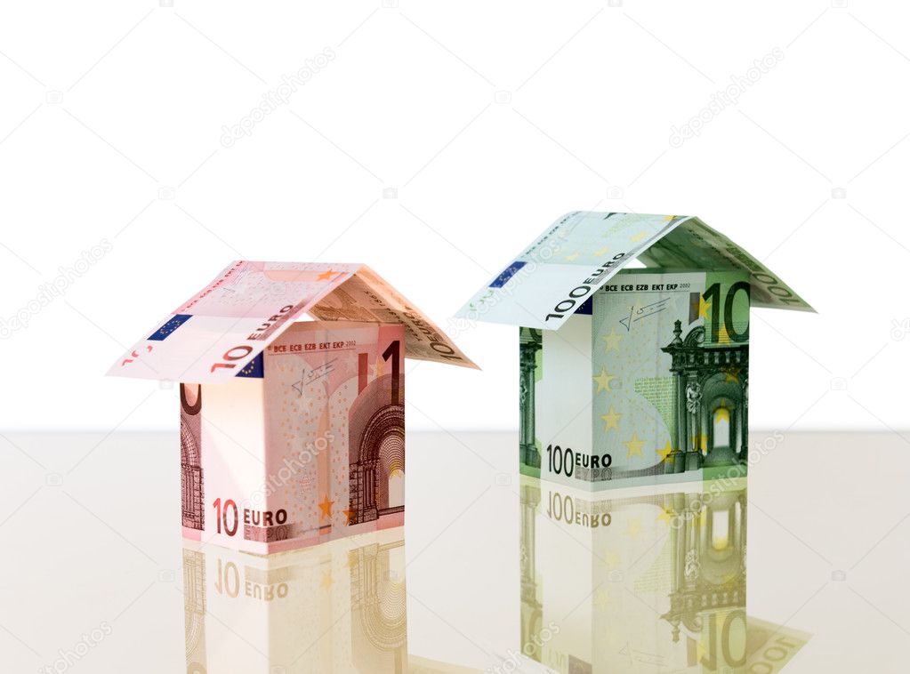 euro money in the house. isolated on white background 