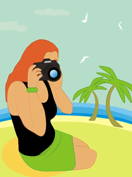 Woman Summer Sea Binoculars — Vector de stoc
