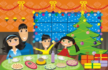 Family holiday dinner clipart