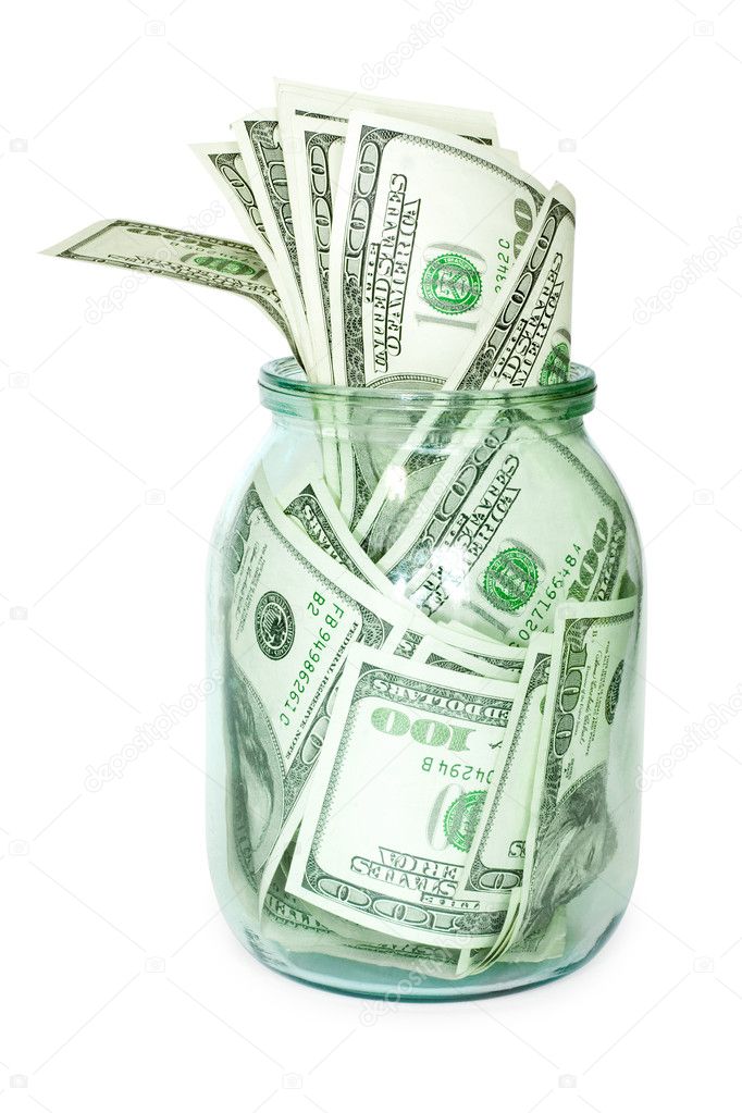 Finances. money in the jar isolated — Stock Photo © alexkalina #1012931