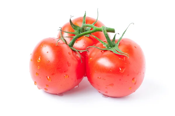 Rode tomaten met druppels geïsoleerd — Stockfoto