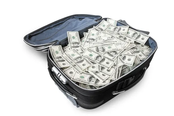stock image Lot of money in a suitcase