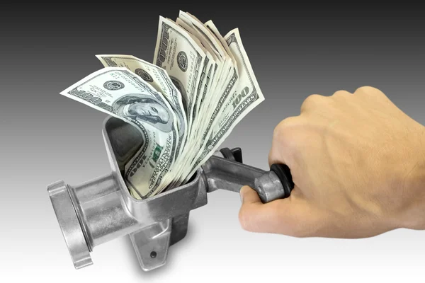 stock image Hand and grinder with dollars