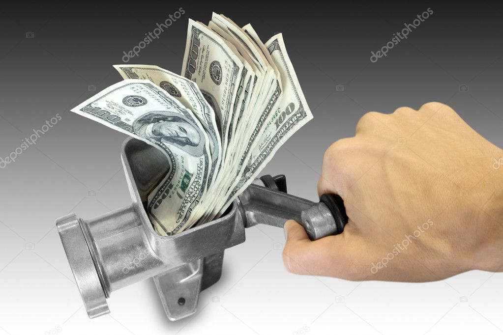 Hand and grinder with dollars