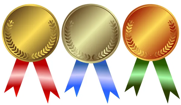 Medalhas de ouro, prata e bronze —  Vetores de Stock