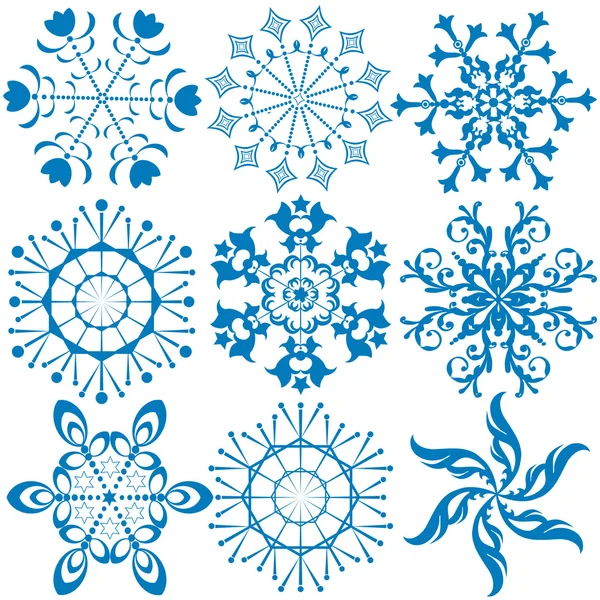 Collection flocons de neige bleu foncé — Image vectorielle