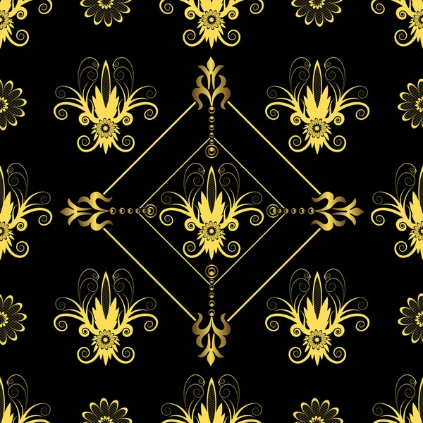 Motif floral noir sans couture — Image vectorielle