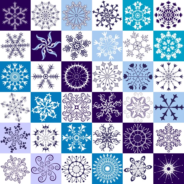 36 flocons de neige isolés — Image vectorielle
