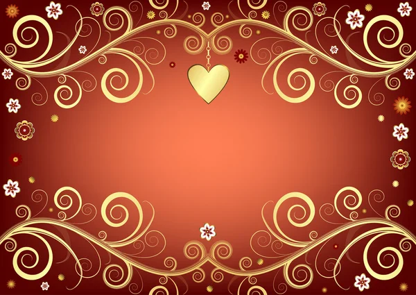 Altın kalpli pembe Sevgililer günü çerçevesi — Stok Vektör
