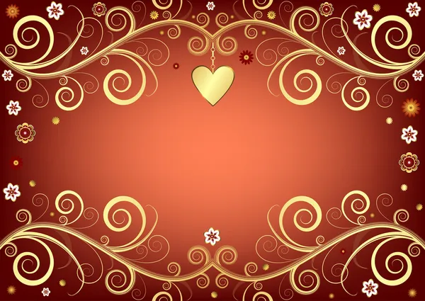 Valentine pink frame with gold heart — Stock Vector