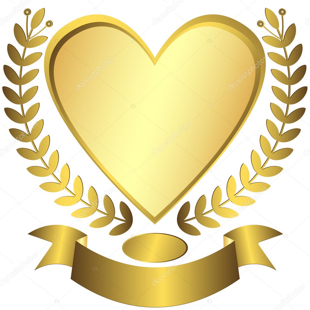 Gold award-heart with ribbon