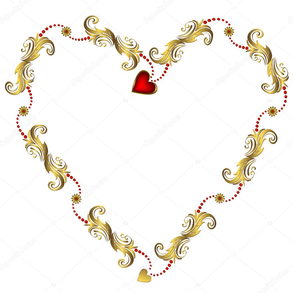 Gold valentine`s floral frame (vector)