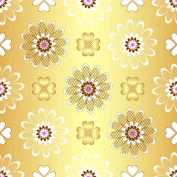 Χρυσή λουλουδάτο μοτίβο άνευ ραφής — Διανυσματικό Αρχείο