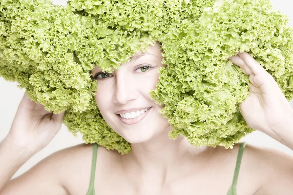 Girl with lettuce green bow — Stock Photo, Image