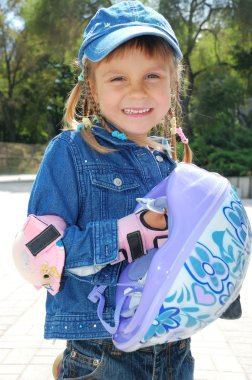 cute little girl with skateboard  clipart