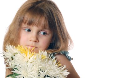 little girl with a bouquet of flowers.  clipart