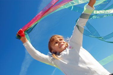 young woman flying in the blue sky  clipart