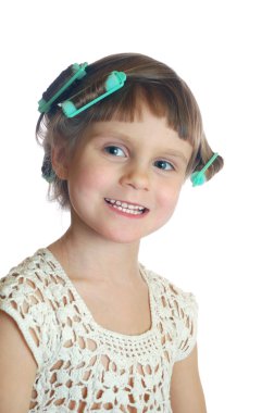 little girl with curlers  clipart