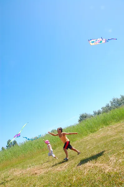 Little Girl Her Kite Summer — Stockfoto