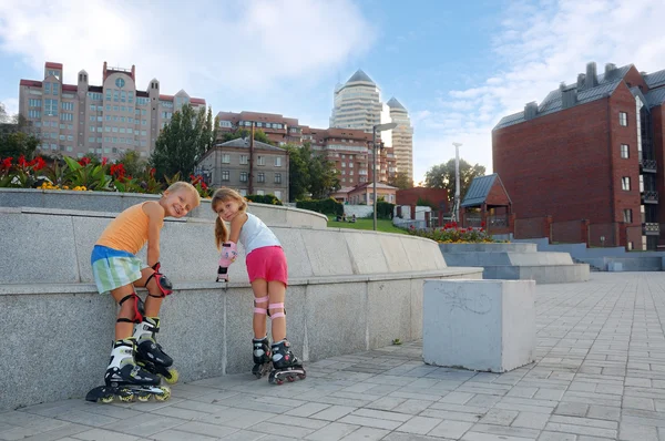 Children Roller Skating Street — стоковое фото