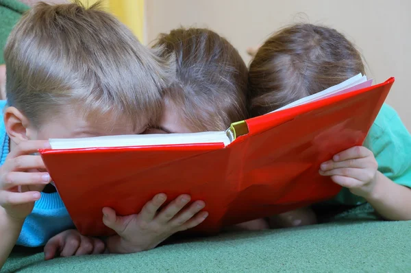 Two Children Read Book — 스톡 사진