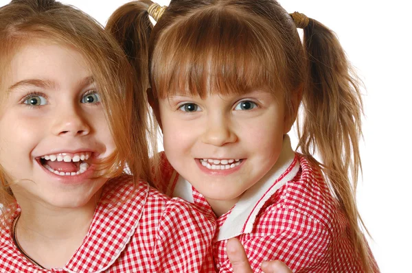 Portret Dwóch Szczęśliwych Dziewczynek — Zdjęcie stockowe